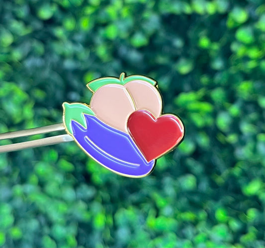 Happy Eggplant Loves Juicy Peach Pin